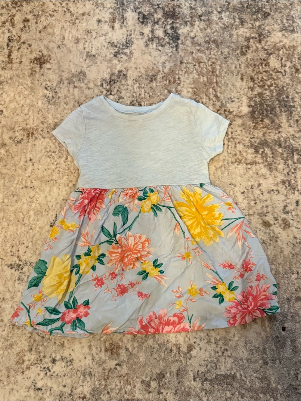 Old Navy Light Blue Top Floral Skirt Dress with Yellow and Pink Blooms